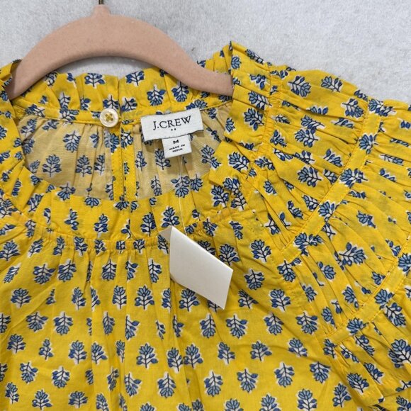 J Crew Shirt Womens Medium Yellow Blue Floral Ruffle Sleeve 100% Cotton Boho Top - Picture 4 of 9
